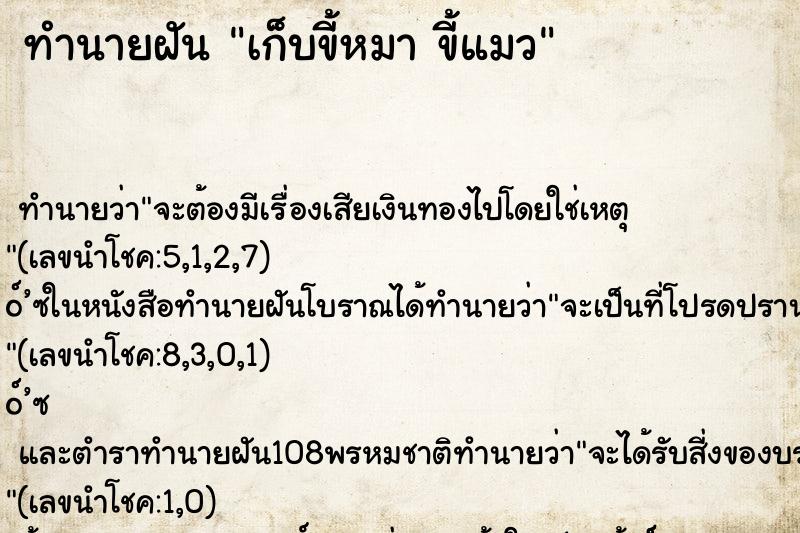 ทำนายฝัน เก็บขี้หมา ขี้แมว ทำนายฝัน เก็บขี้หมา ขี้แมว